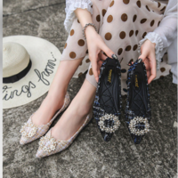 String Bead Round Buckle Flats Ballet Shoes  - Thumbnail 1