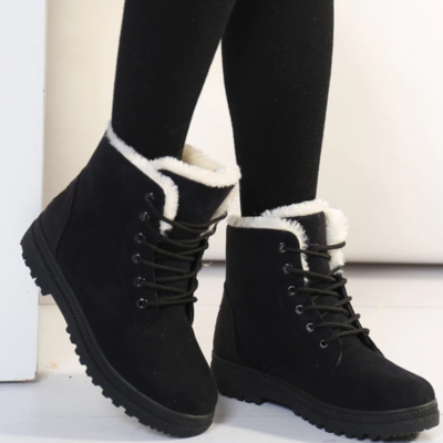 Warm snow boots casual solid color flat short