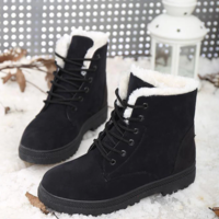 Warm Snow Boots Casual Solid Color Flat Short - Thumbnail 2