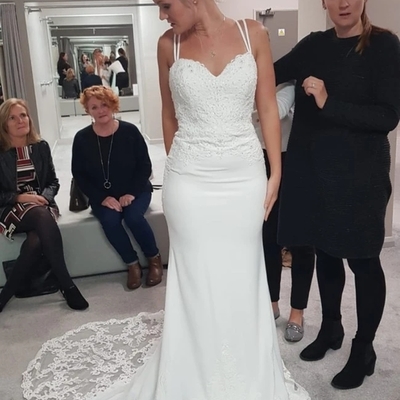 Elegant mermaid sweetheart satin lace wedding dresses with train,1158 - Thumbnail 4