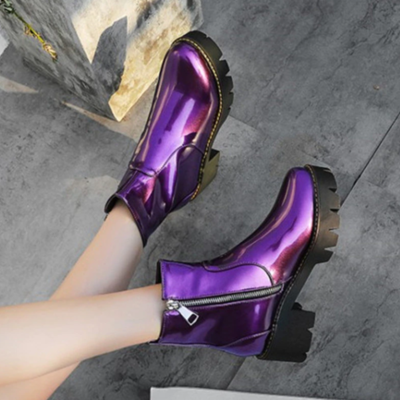 Candy color purple yellow chunky thick heel