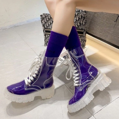 Transparent platform boots with sock candy color