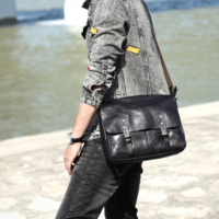 Casual Men's Genuine Leather Briefcase First Layer - Thumbnail 5