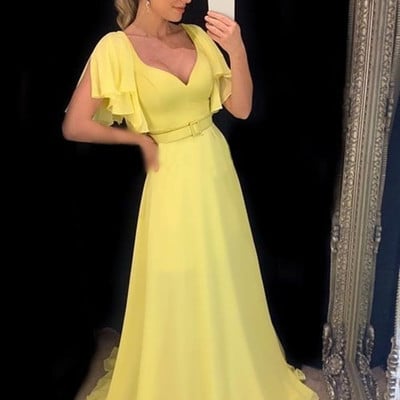 Sp1779,sexy long prom dresses chiffon full length yellow prom dress  - Thumbnail 3