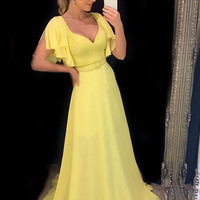 SP1779,Sexy Long Prom Dresses Chiffon Full Length Yellow Prom Dress  - Thumbnail 1