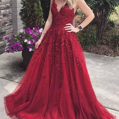Sp1788,burgundy prom dress with lace,applique prom dresses,tulle evening dress,red dance dress,graduation school party gown - Thumbnail 4