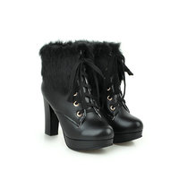  High Heel Boots Pink White Black Faux Fur  - Thumbnail 6