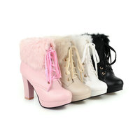  High Heel Boots Pink White Black Faux Fur  - Thumbnail 7