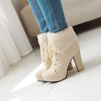  High Heel Boots Pink White Black Faux Fur  - Thumbnail 4