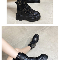 Women Thick Sole Ankle Boots Leather Wedge  - Thumbnail 4