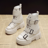 Women Thick Sole Ankle Boots Leather Wedge  - Thumbnail 1