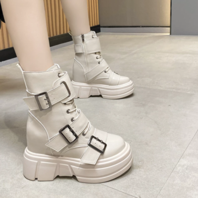Women thick sole ankle boots leather wedge 