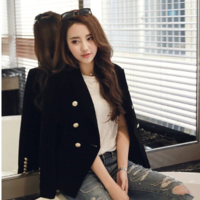 Women Slim Velvet Blazers Classic Double Breasted - Thumbnail 6