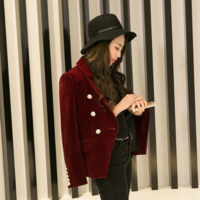  Women Slim Velvet Blazers Classic Double Breasted - Thumbnail 1