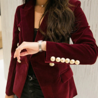  Women Slim Velvet Blazers Classic Double Breasted - Thumbnail 2
