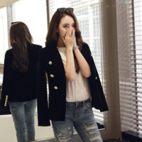  Women Slim Velvet Blazers Classic Double Breasted - Thumbnail 8