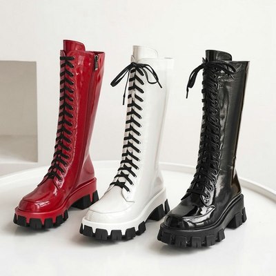 Knee high boots platform square heel ladies