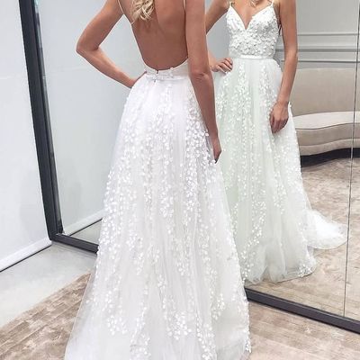 Sp1804,white lace spaghetti straps wedding gown open back long bridal dresses