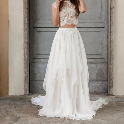 Sp1822,ivory two pieces lace chiffon layered wedding bridal gown