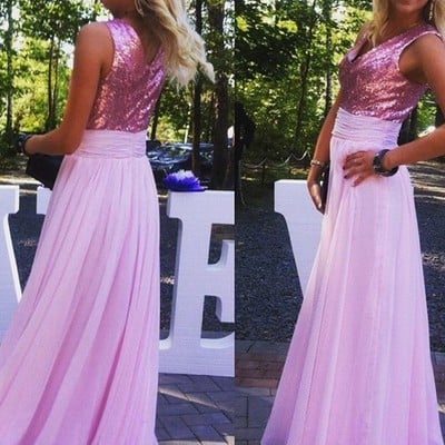 Sp1806,cheap a line v neck sleeveless floor length chiffon bridesmaid dress - Thumbnail 4