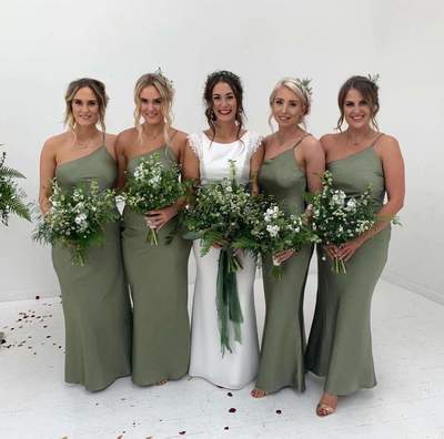 SP1814,Olivia Green Strap Mermaid Floor Length Bridesmaid Dresses