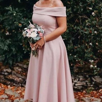 Sp1816,off the shoulder satin ankle length bridesmaid dresses