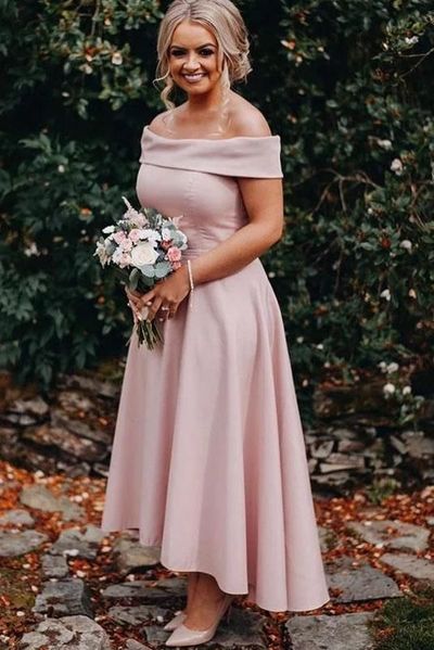 SP1816,Off the shoulder satin ankle length bridesmaid dresses