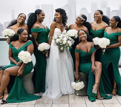 SP1818,Sexy Mermaid Satin Green Bridesmaid Dresses Off the Shoulder Bridesmaid Dress