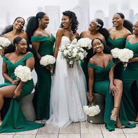 SP1818,Sexy Mermaid Satin Green Bridesmaid Dresses Off the Shoulder Bridesmaid Dress - Thumbnail 1