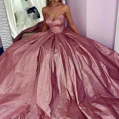 Sp1827,glitter sweet neck satin long prom dress, pink evening dress - Thumbnail 2