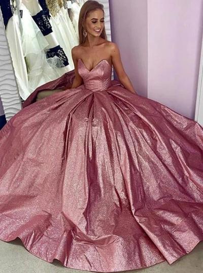 SP1827,Glitter Sweet neck Satin Long Prom Dress, Pink Evening Dress