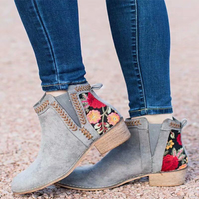 Boots woman embroidery thick heels ladies elastic