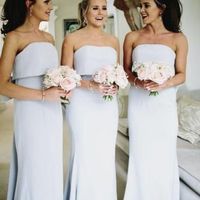 SP1829,Light Blue Satin Strapless Mermaid Full Length Bridesmaid Dresses with Bowknot - Thumbnail 1