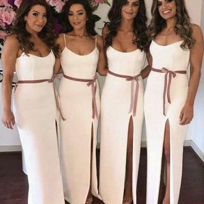 Sp1830,spaghetti straps floor-length sheath bridesmaid dresses with split 