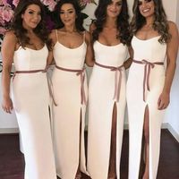 SP1830,Spaghetti Straps Floor-Length Sheath Bridesmaid Dresses with Split  - Thumbnail 1