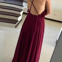 SP1832,Flowy Flounced Neckline Chiffon Long Backless Prom Dresses - Thumbnail 1