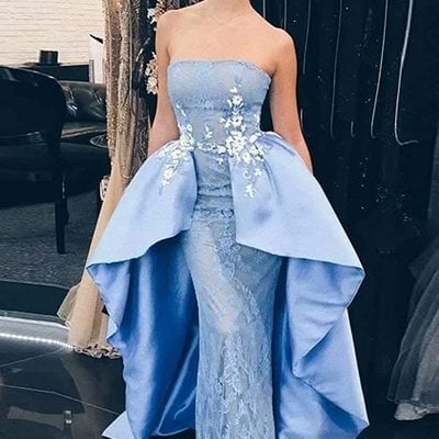 Sp1835,strapless lace blue prom dress,mermaid formal gown with detachable train - Thumbnail 3