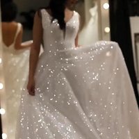SP1836,Sparkly V-neck Backless Wedding Gown, Sequins Prom Dress On Sale - Thumbnail 1