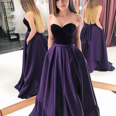 Sp1838,elegant purple satin sweetheart long prom dresses with pockets - Thumbnail 2