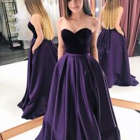 SP1838,Elegant Purple Satin Sweetheart Long Prom Dresses With Pockets - Thumbnail 1