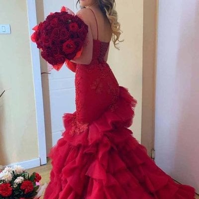 Sp1840,burgundy prom dress sweetheart mermaid layered formal gown - Thumbnail 2