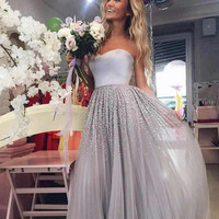 SP1841,Sparkly Beading Long Prom Dresses Sweetheart Tulle Evening Gowns - Thumbnail 1