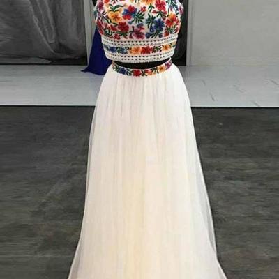 Sp1842,halter sweet 16 dress two piece embroidery floral long prom dress  - Thumbnail 3