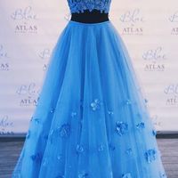 SP1844,Two Piece Blue Prom Dress Off-The-Shoulder A Line Long Graduation Gown  - Thumbnail 3