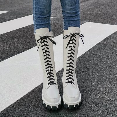 Sexy knee high boots women shoes platform lace up