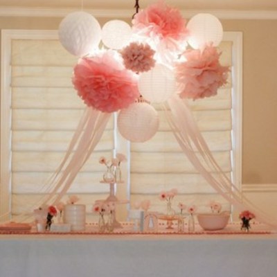  paper lanterns and pom poms | birthday party | nursery decor | bridal shower 