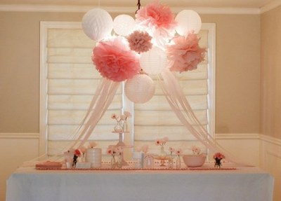  Paper Lanterns and Pom Poms | Birthday Party | Nursery Decor | Bridal Shower 