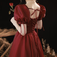 Burgundy v neck long prom dress A line evening gown - Thumbnail 4