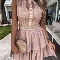 Lace Stitching Mesh Sleeveless Dress - Thumbnail 1