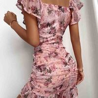 Women'S Printed Lotus Leaf Dress - Thumbnail 2